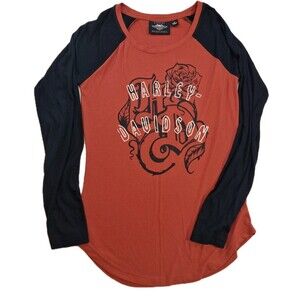 Harley-Davidson Size XS Women's Roses Rib Knit Long Sleeve Top Colorblock Orange